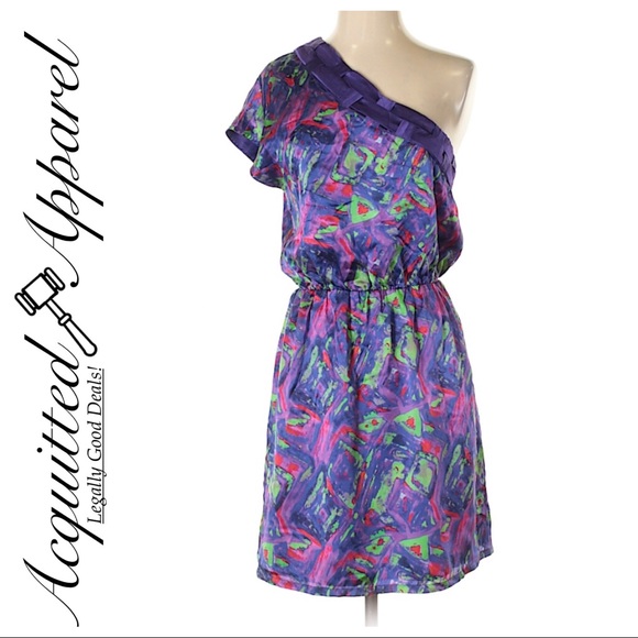 By Smith | SILK Retro Print One Shoulder Dress - Picture 1 of 3